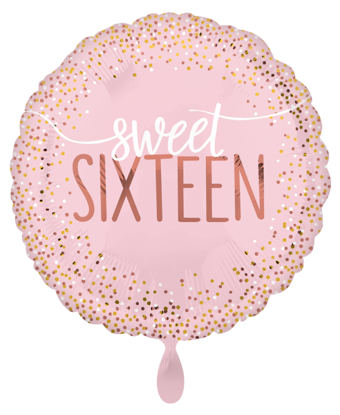 Folienballon - Sweet Sixteen 16, pink - ø 43cm